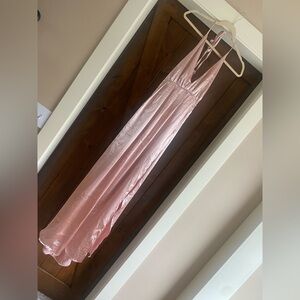 SHEIN Women’s Light Pink Halter Top V Neck Maxi  Dress Size Small